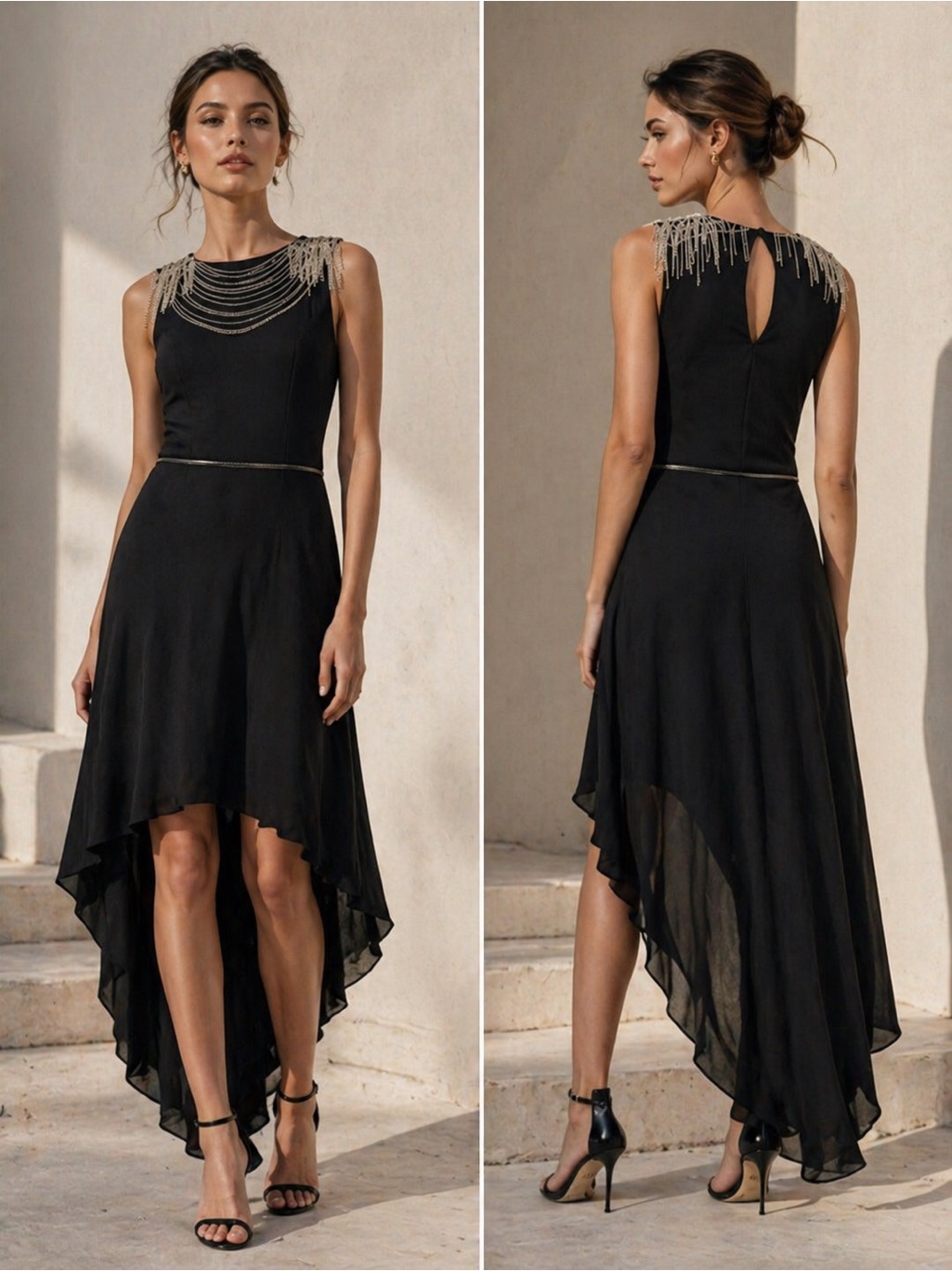 Haute Hippie Convertible Chain Shoulder Gown Nwt / Zip Off Skirt To Mini Dress